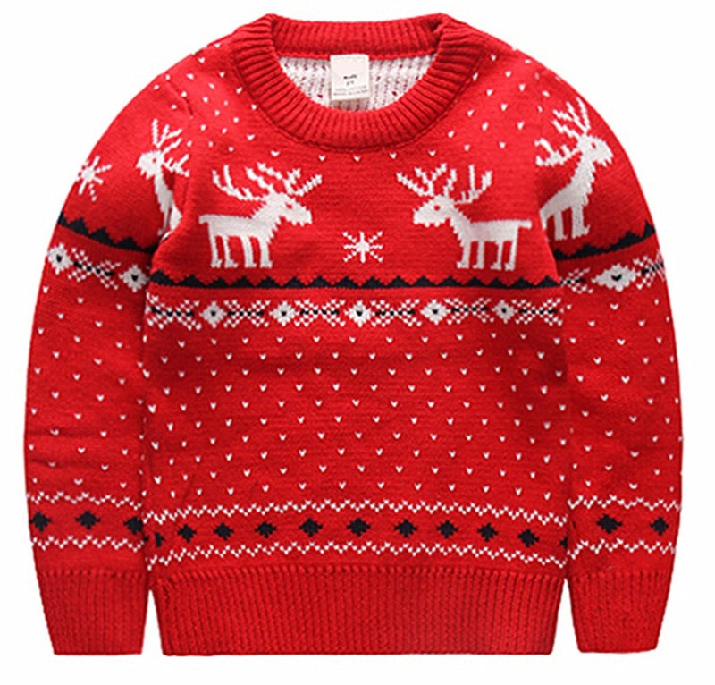REDODECO Childrens Cotton Christmas Sweater Pullover Outfit Jumper for Christmas Party Photograph Best Gift (5T Red) - Image 1